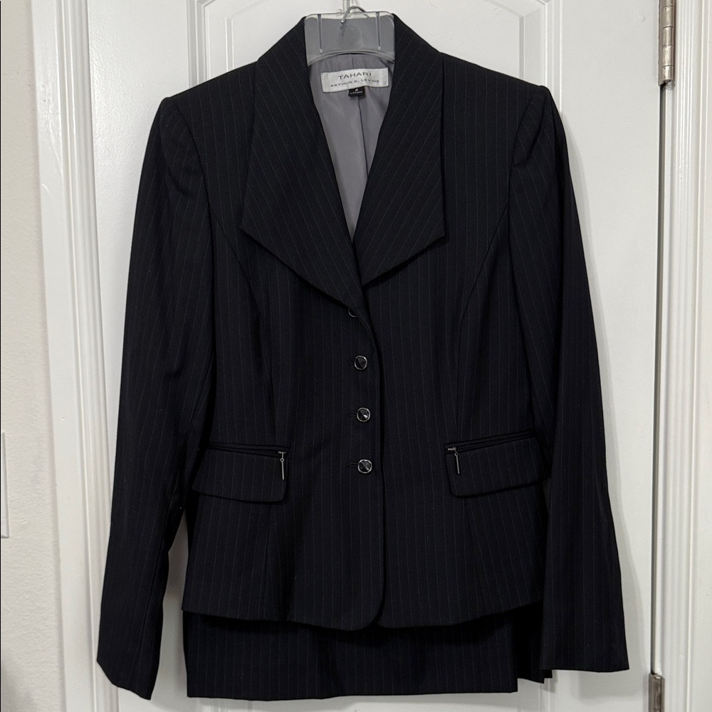 Tahari ASL Women's Pinstripe Black Blazer & Skirt set